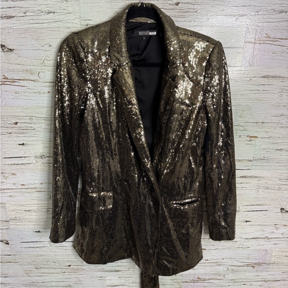 Badgley Mischka gold sparkly sequin blazer. Size 2